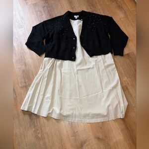 Women's Embellished Cardigan - Ava & Viv Black 1X Black And Cream Linen Dress 1X